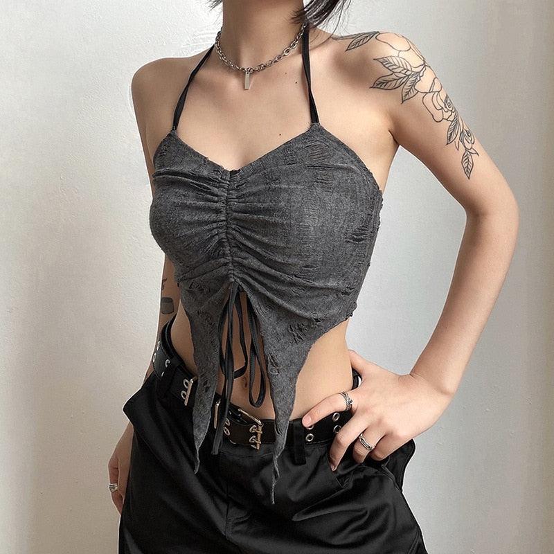 Fairy Grunge Halter Top with Detachable Sleeves - Perfect Y2K and 90s Fashion Style