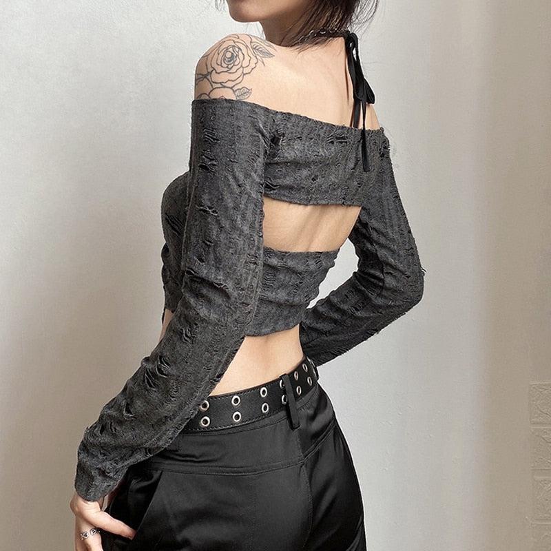 Fairy Grunge Halter Top with Detachable Sleeves - Perfect Y2K and 90s Fashion Style