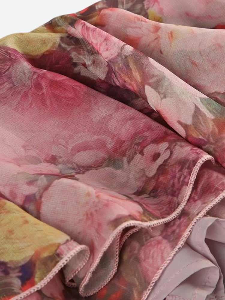 Floral Ruffled Mesh Mullet Skirt - Retro Y2K Summer Outfit with 90s Grunge Vibes