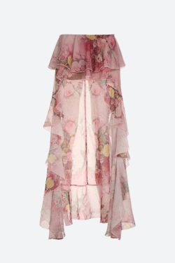 Floral Ruffled Mesh Mullet Skirt - Retro Y2K Summer Outfit with 90s Grunge Vibes