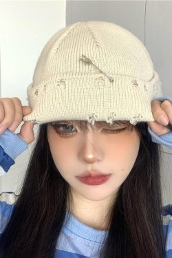 Grunge Distressed Beanie - Retro Y2K Fashion, 90s Style, Perfect for Y2K Outfits