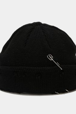 Grunge Distressed Beanie - Retro Y2K Fashion, 90s Style, Perfect for Y2K Outfits