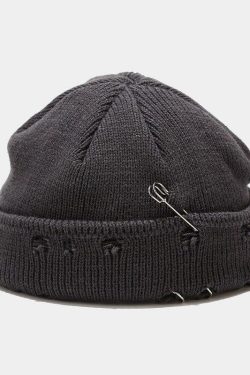Grunge Distressed Beanie - Retro Y2K Fashion, 90s Style, Perfect for Y2K Outfits