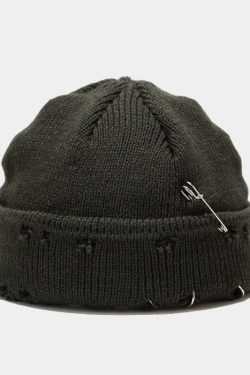 Grunge Distressed Beanie - Retro Y2K Fashion, 90s Style, Perfect for Y2K Outfits