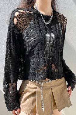 Grunge Distressed Knit Sweater - Retro Y2K Fashion, 90s Style, Perfect for Y2K Outfits