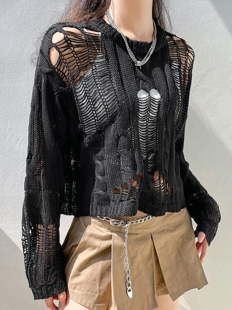 Grunge Distressed Knit Sweater - Retro Y2K Fashion, 90s Style, Perfect for Y2K Outfits