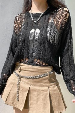 Grunge Distressed Knit Sweater - Retro Y2K Fashion, 90s Style, Perfect for Y2K Outfits