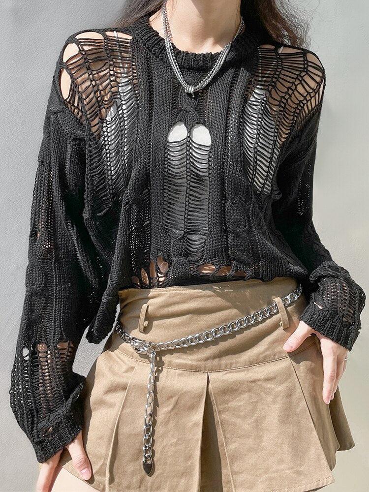 Grunge Distressed Knit Sweater - Retro Y2K Fashion, 90s Style, Perfect for Y2K Outfits