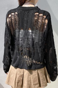 Grunge Distressed Knit Sweater - Retro Y2K Fashion, 90s Style, Perfect for Y2K Outfits
