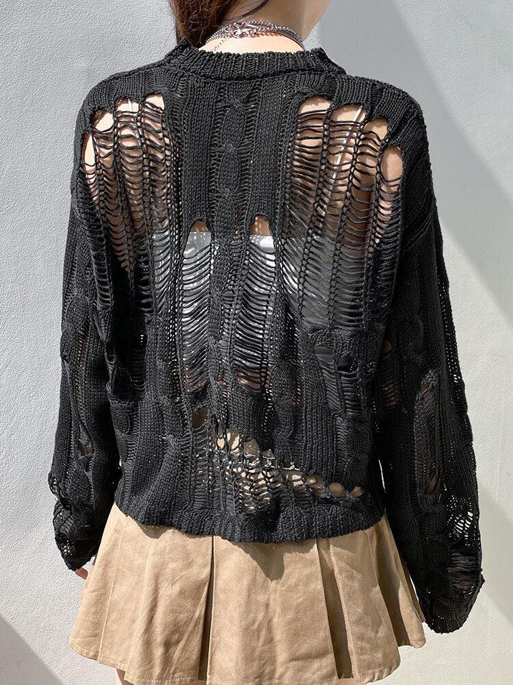 Grunge Distressed Knit Sweater - Retro Y2K Fashion, 90s Style, Perfect for Y2K Outfits