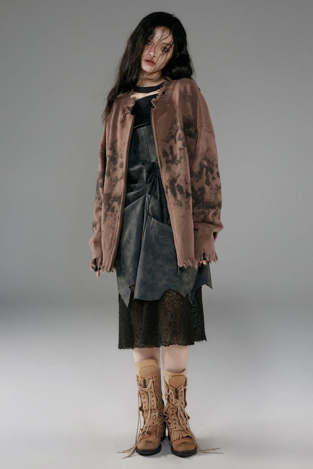 Grunge Extra Distressed Zip-Up Cardigan - Retro Y2K Fashion, 90s Style, Perfect for Y2K Outfits