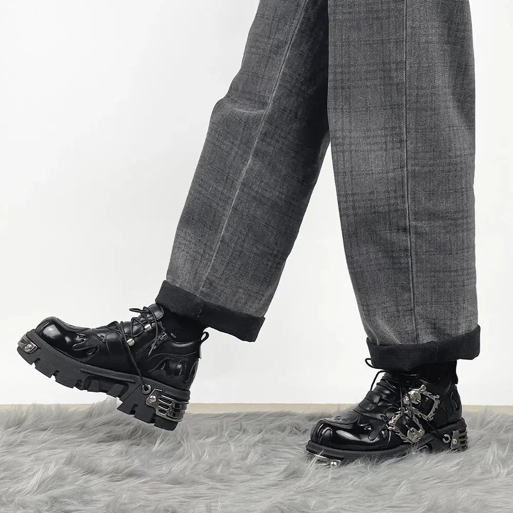 Grunge Fire Chunky Platform Shoes - Retro Y2K Fashion Footwear for Bold 90s Outfits