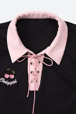 Kawaii Cherry Cut Out Mini Polo Dress - Y2K Summer Retro Style Douyin Fashion