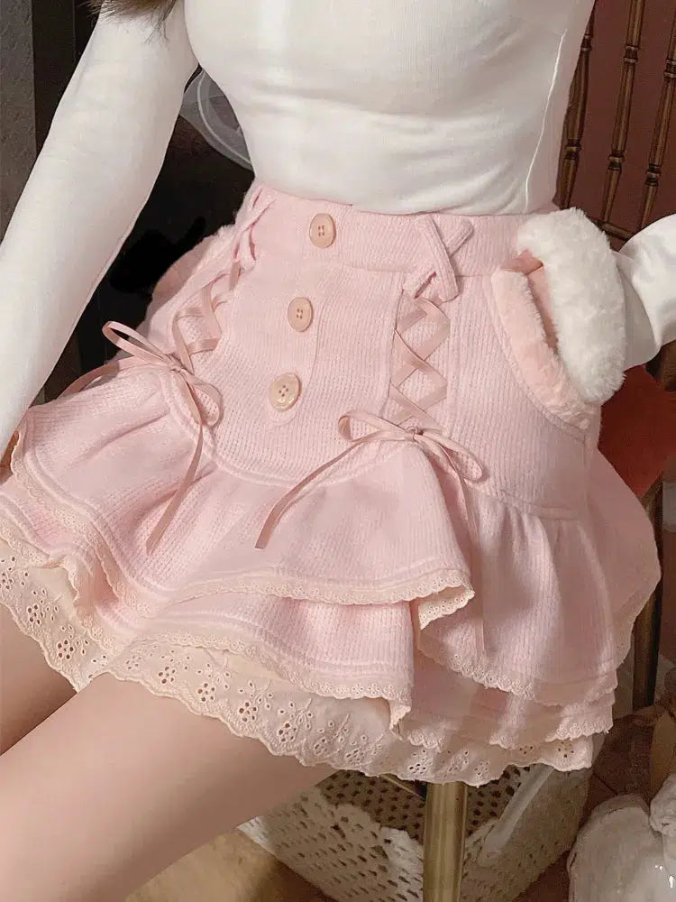 Kawaii Ruffled Layered Lace Mini Skirt - Y2K Summer Retro Style Grunge Outfit