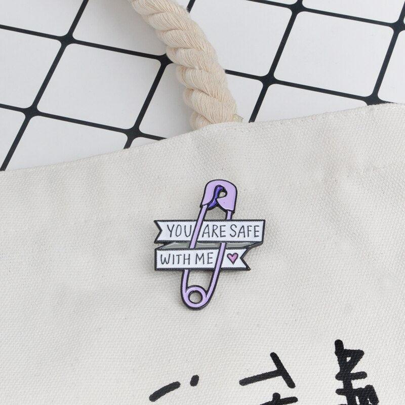 Retro Y2K Grunge 'You Are Safe With Me' Pins - Perfect for 90s and Y2K Outfits