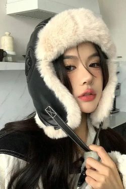 Vintage Faux Fur Aviator Hat - Retro Y2K Fashion Accessory for Grunge & 90s Outfits