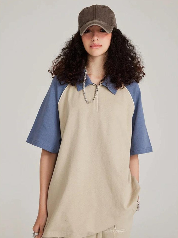 Vintage Half Zip-Up Polo Tee - Retro Y2K Fashion, 90s Style Grunge Outfit