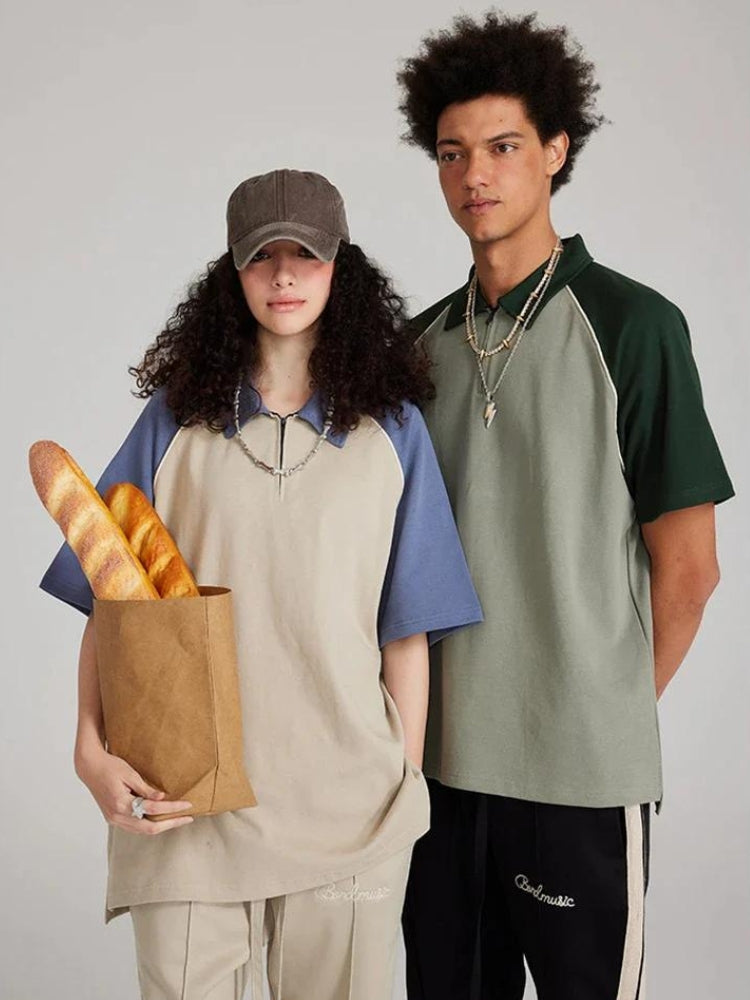 Vintage Half Zip-Up Polo Tee - Retro Y2K Fashion, 90s Style Grunge Outfit