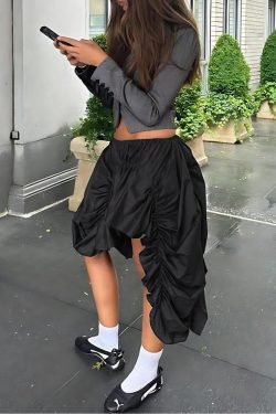Y2K Asymmetric Ruched Mini Skirt - Retro Style 90s Fashion for Trendy Summer Outfits
