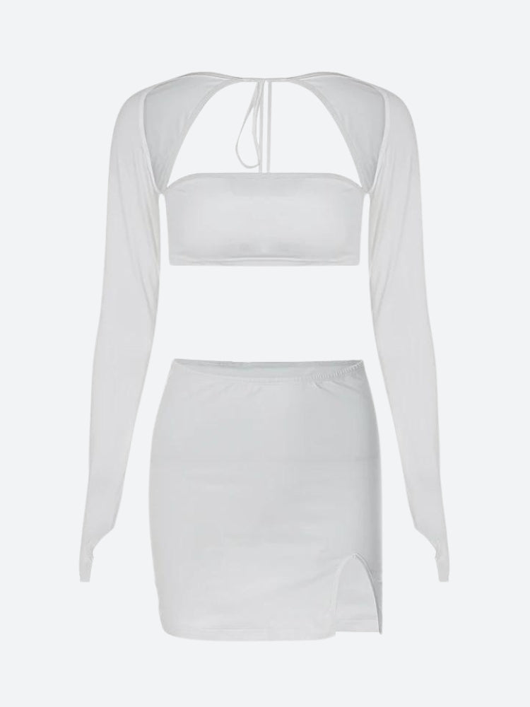 Y2K Baddie Crop Top & Slit Mini Skirt Two Piece Set - Retro 90s Summer Outfit
