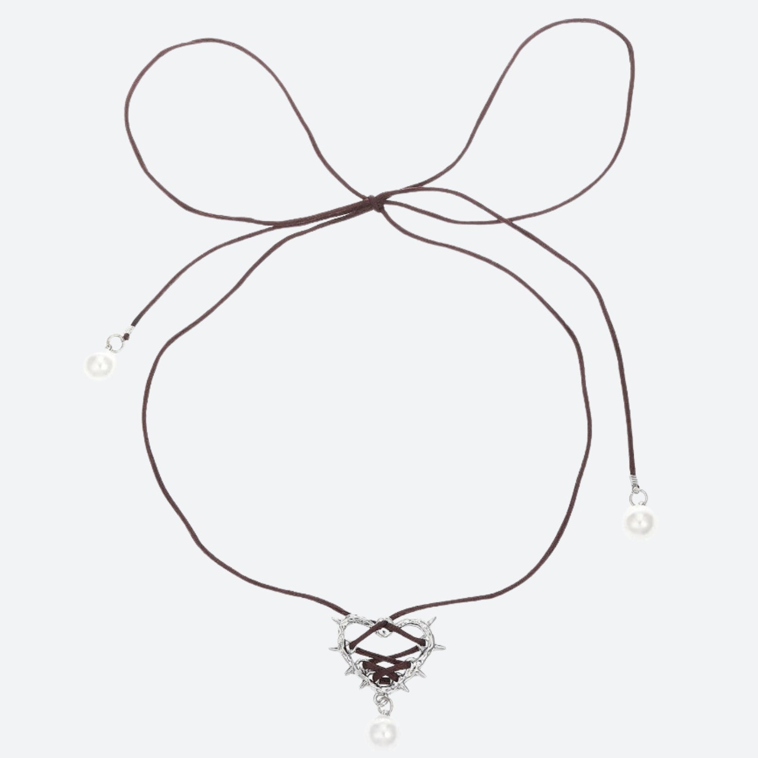 Y2K Coquette Barbed Heart Bow Tie Necklace - Retro 90s Grunge Style Accessory