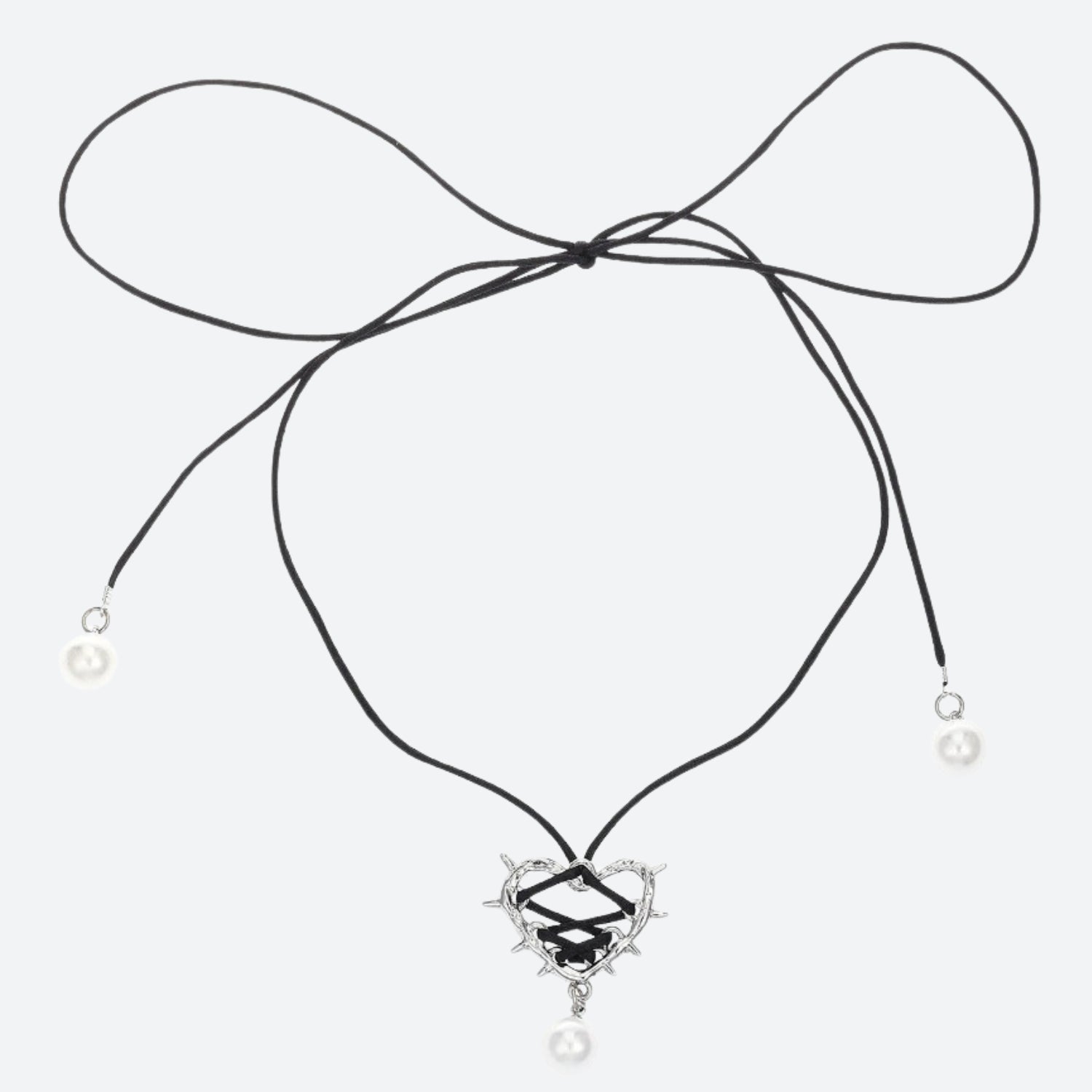 Y2K Coquette Barbed Heart Bow Tie Necklace - Retro 90s Grunge Style Accessory