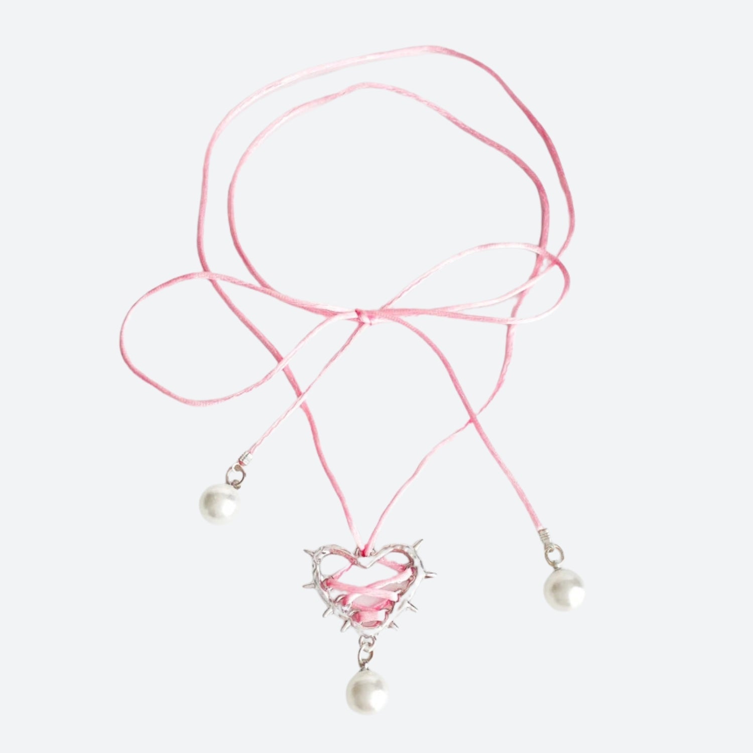Y2K Coquette Barbed Heart Bow Tie Necklace - Retro 90s Grunge Style Accessory