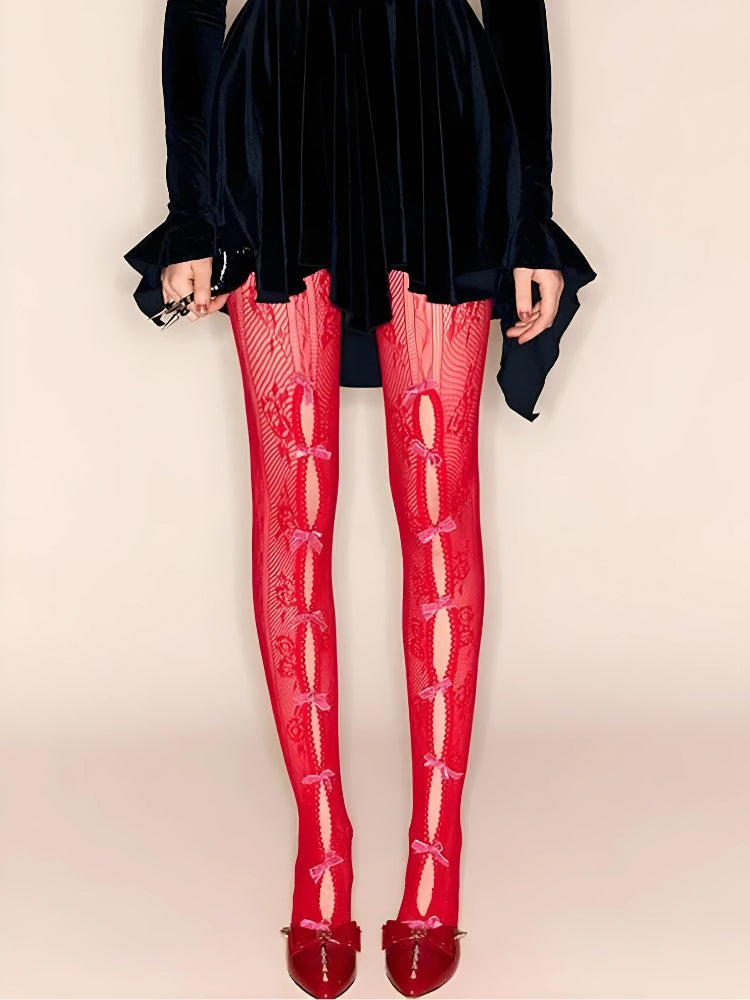 Y2K Coquette Bow Fishnet Tights - Retro Style Grunge Outfits Essential