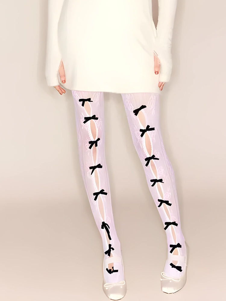 Y2K Coquette Bow Fishnet Tights - Retro Style Grunge Outfits Essential
