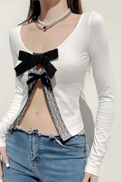 Y2K Coquette Bow Open Front Top - Retro Style Summer Fashion