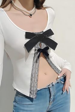 Y2K Coquette Bow Open Front Top - Retro Style Summer Fashion