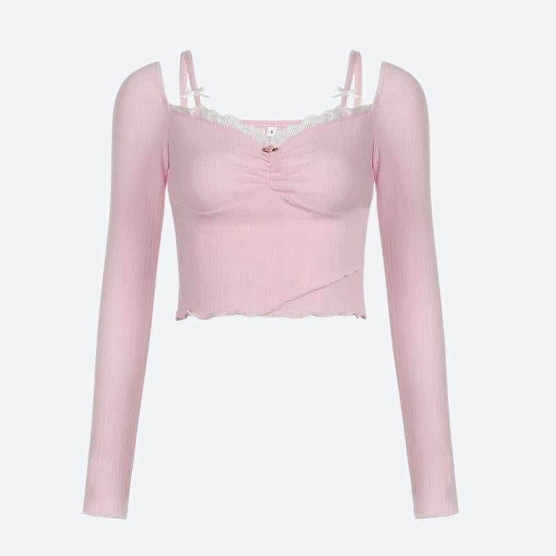 Y2K Coquette Bow Straps Ruched Top - Retro 90s Fashion Statement