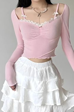Y2K Coquette Bow Straps Ruched Top - Retro 90s Fashion Statement