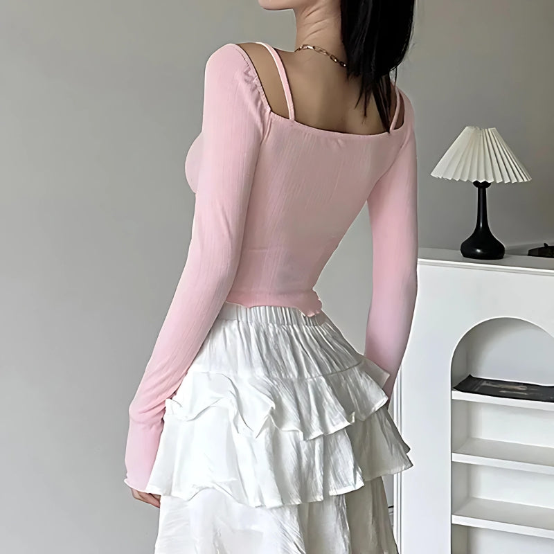 Y2K Coquette Bow Straps Ruched Top - Retro 90s Fashion Statement