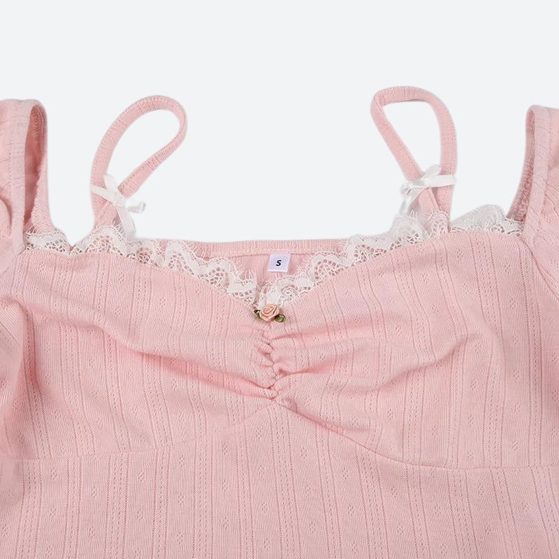 Y2K Coquette Bow Straps Ruched Top - Retro 90s Fashion Statement