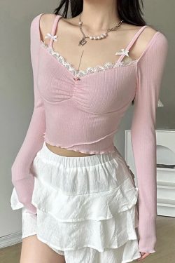 Y2K Coquette Bow Straps Ruched Top - Retro 90s Fashion Statement