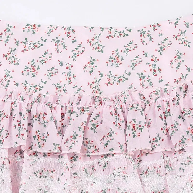 Y2K Coquette Floral Ruffled Mini Skirt - Retro 90s Summer Fashion