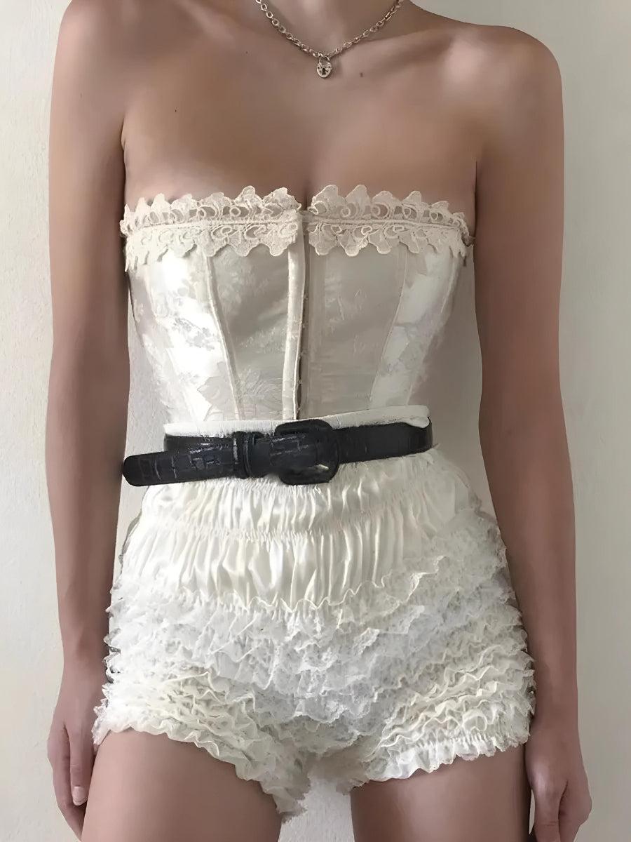 Y2K Coquette Lace Ruched Ruffled Shorts - Retro 90s Grunge Style