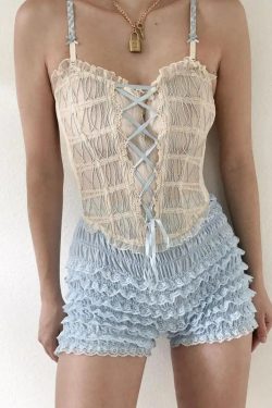Y2K Coquette Lace Ruched Ruffled Shorts - Retro 90s Grunge Style