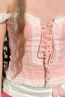 Y2K Coquette Lace Up Corset Top - Retro 90s Fashion Grunge Style