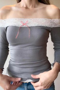 Y2K Coquette Off Shoulder Lace Top - Retro 90s Fashion Grunge Style
