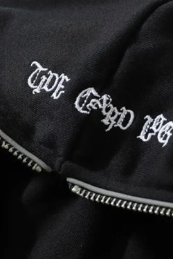 Y2K Cyberpunk Ghost Full Zip-Up Hoodie - Retro 90s Grunge Style