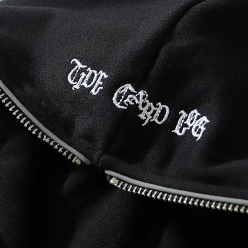 Y2K Cyberpunk Ghost Full Zip-Up Hoodie - Retro 90s Grunge Style