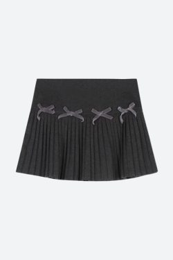 Y2K Dark Academia Bow Pleated Mini Skirt - Retro 90s Grunge Style
