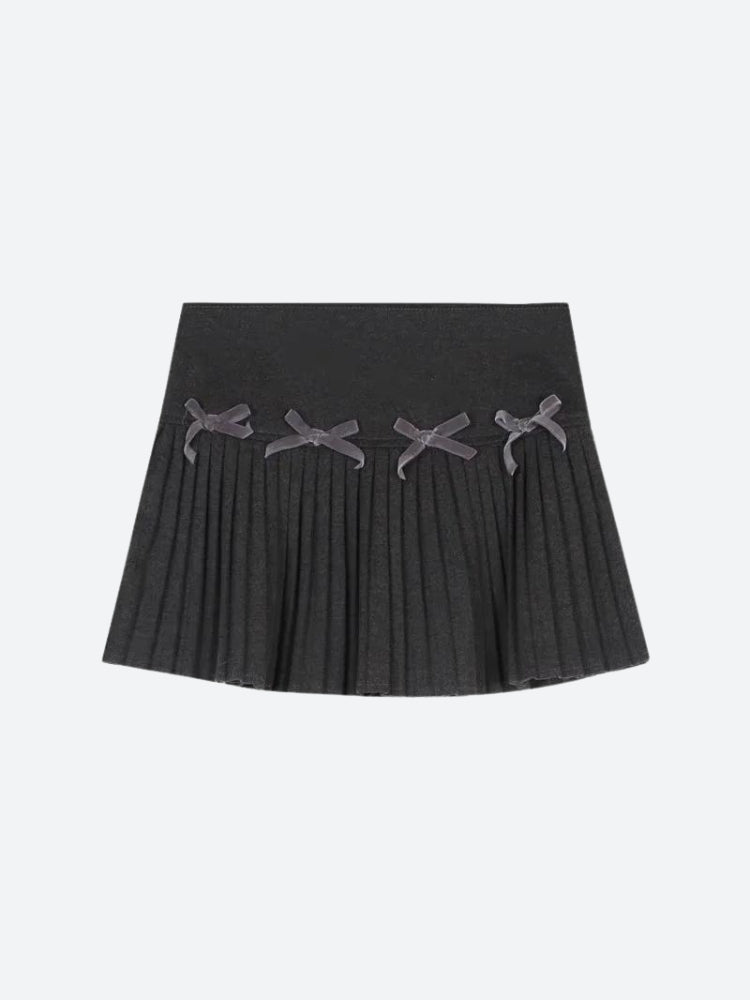 Y2K Dark Academia Bow Pleated Mini Skirt - Retro 90s Grunge Style