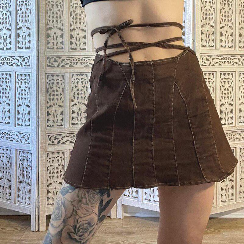 Y2K Fairy Grunge Lace Up Mini Skort - Retro 90s Style Y2K Summer Outfit