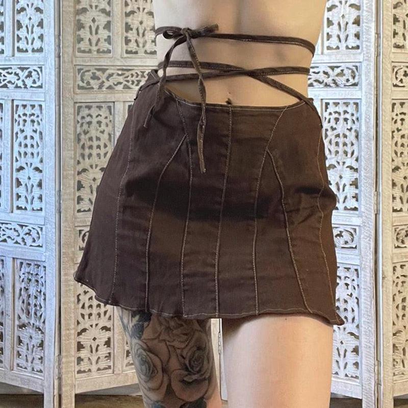 Y2K Fairy Grunge Lace Up Mini Skort - Retro 90s Style Y2K Summer Outfit