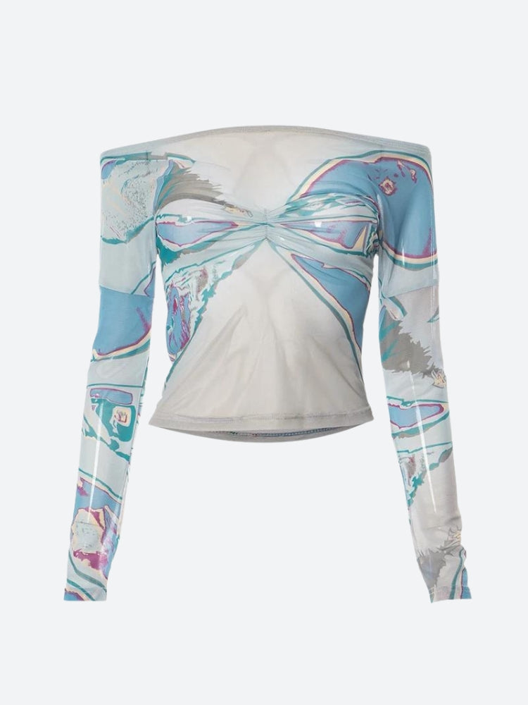 Y2K Fairycore Butterfly Mesh Top - Retro Style Grunge Outfit
