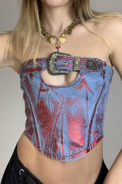 Y2K Fashion Belted Tube Top - Retro Style Grunge Outfit Essential