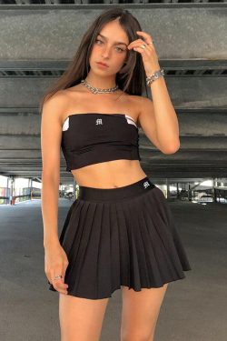 Y2K Fashion Pleated Black Mini Tennis Skirt - Retro Style Grunge Outfit